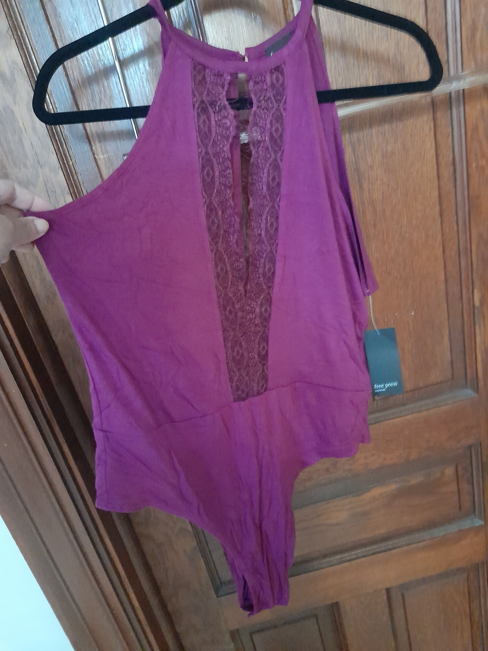 free press Off-the-Shoulder Lace-Accent Sweater in Magenta